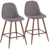 Pebble 24" Counter Stool in Charcoal Grey Fabric & Walnut Finish (Set of 2)